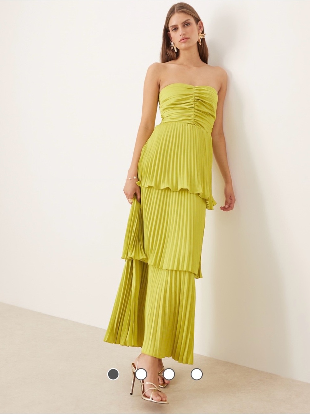 Abercrombie & Fitch Strapless Pleated Tiered Dress in Lime Green